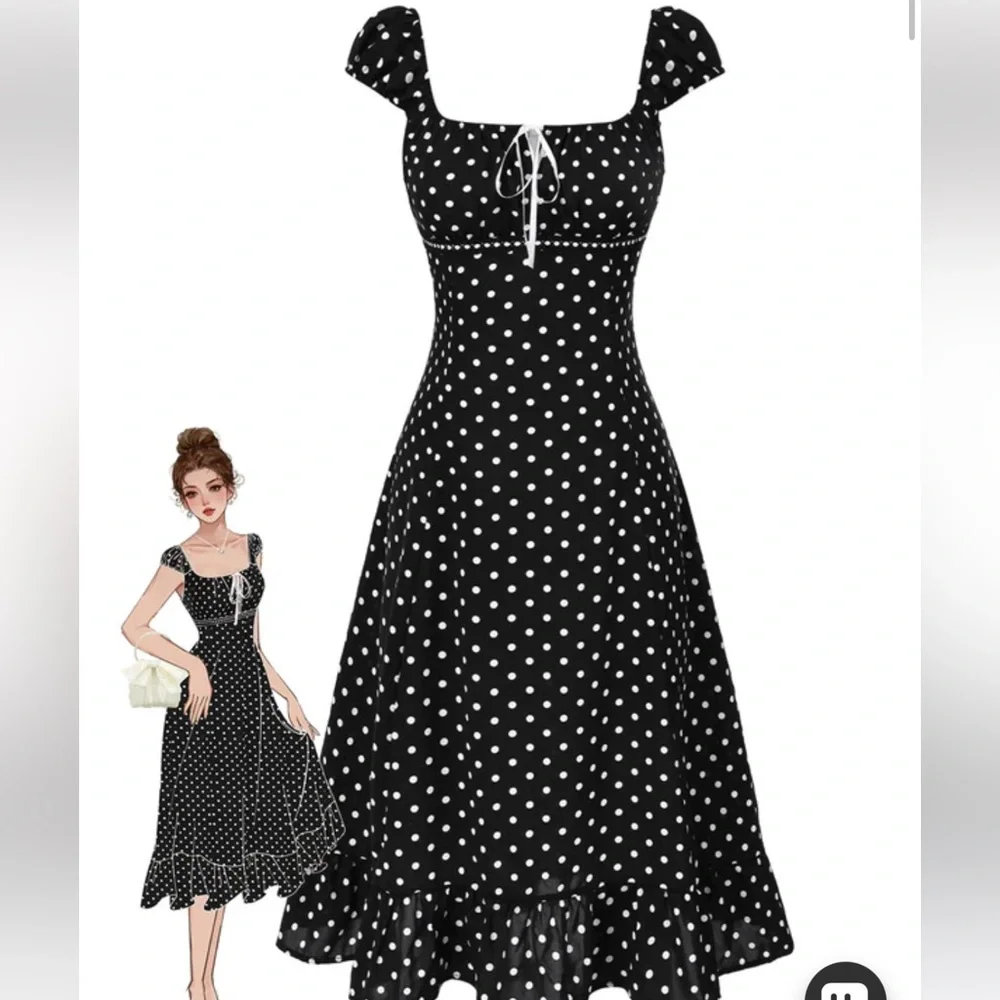 Retro Stage 1940S SQUARE NECK POLKA DOT RUFFLE DRESS size small - Picture 1 of 4